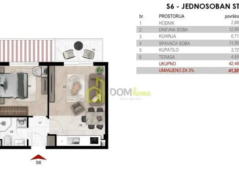 Sale, one bedroom apartment, 46m², Momišići, Podgorica - image 8