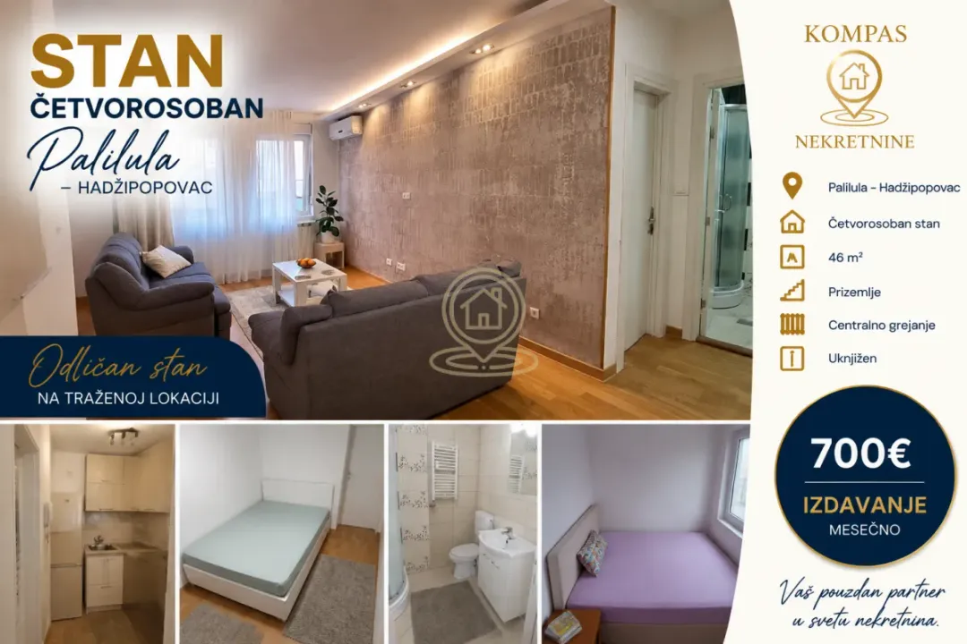 Izdavanje, dvosoban stan, 46m², Hadzipopovac, Palilula Sve Podlokacije