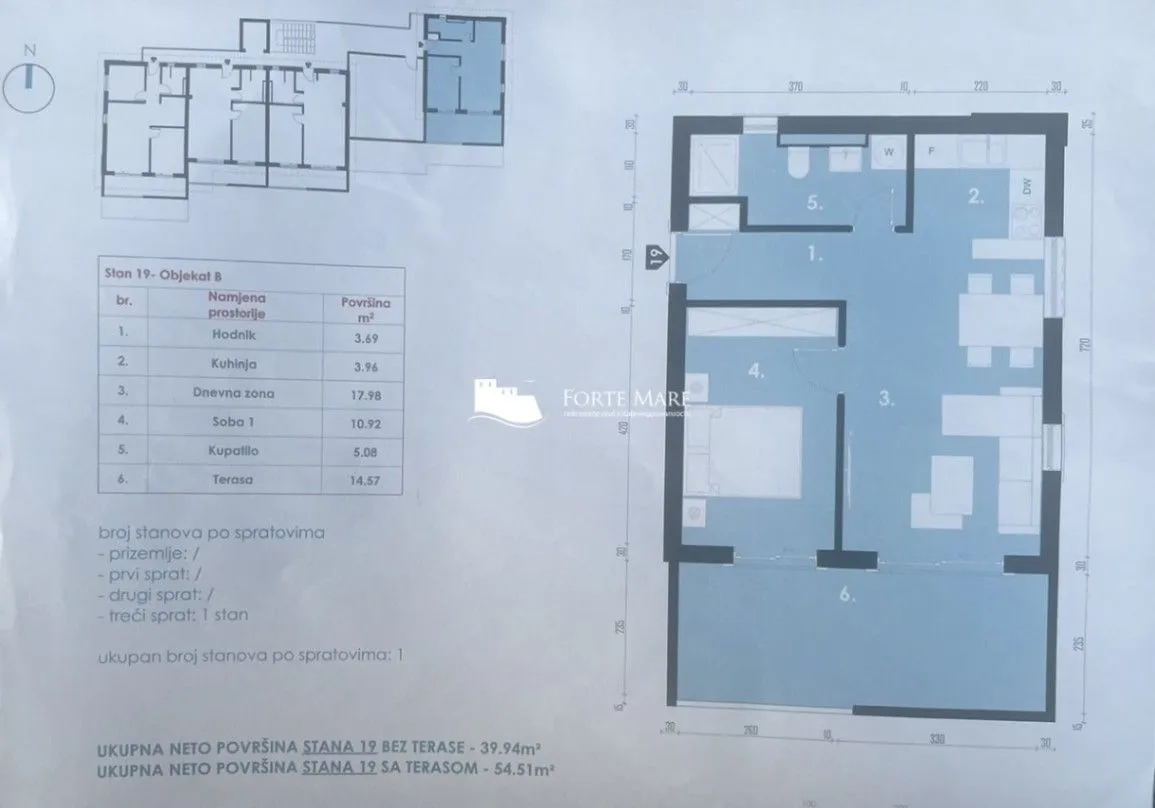 Prodaja, jednosoban stan, 54m², Baošići, Herceg Novi