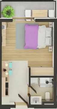 3D tlocrt stana sa rasporedom namještaja prikazan odozgo. - image 9