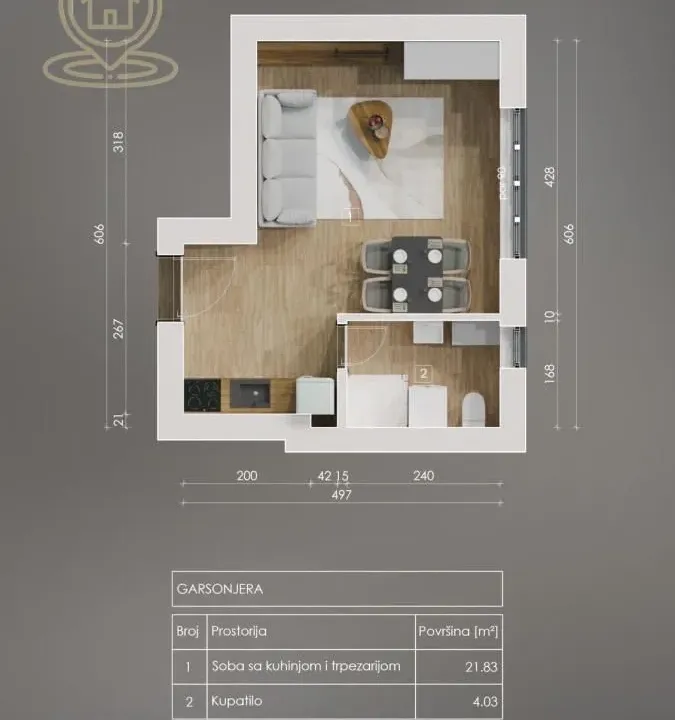 Sale, studio apartment, 26m², Centar, Novi Sad
