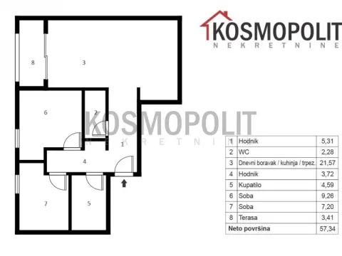 Sale, three bedroom apartment, 57m², Banovo Brdo, Beograd