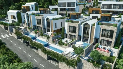 Spoljni izgled modernog kompleksa vila sa bazenima. - image 8