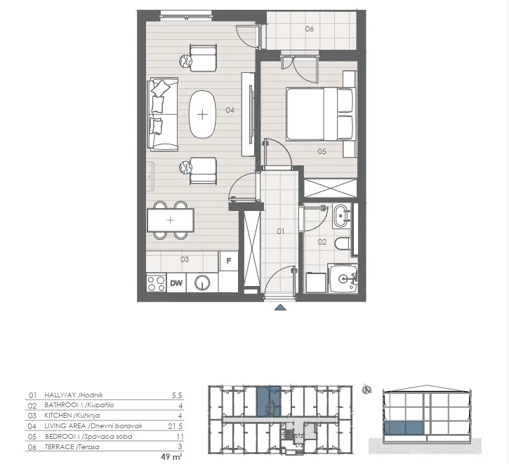 Prodaja, jednosoban stan, 49m², Radanovići, Kotor