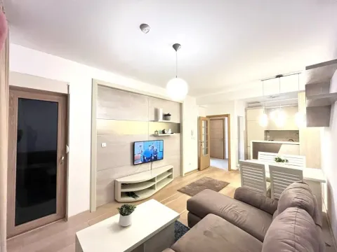 Dnevna soba sa garniturom, televizorom i trpezarijom u pozadini. - image 8