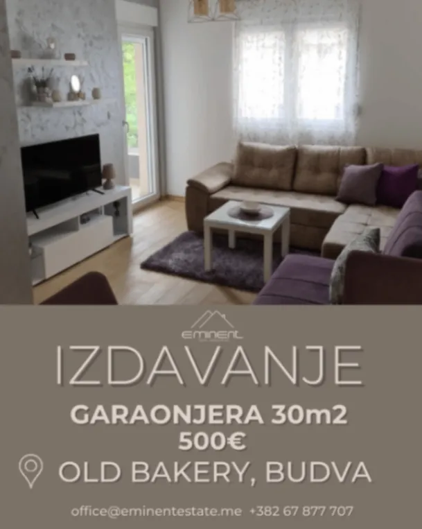 Izdavanje, garsonjera, 30m², Dubovica, Budva