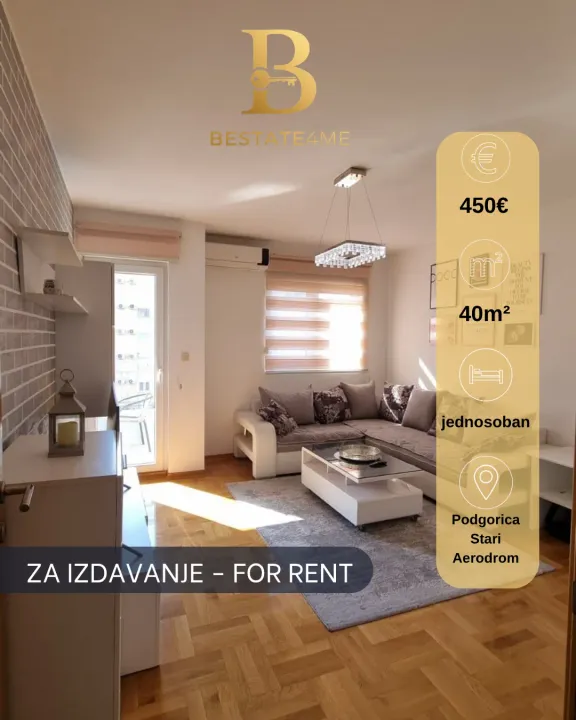 Rent, one bedroom apartment, 40m², Stari Aerodrom, Podgorica