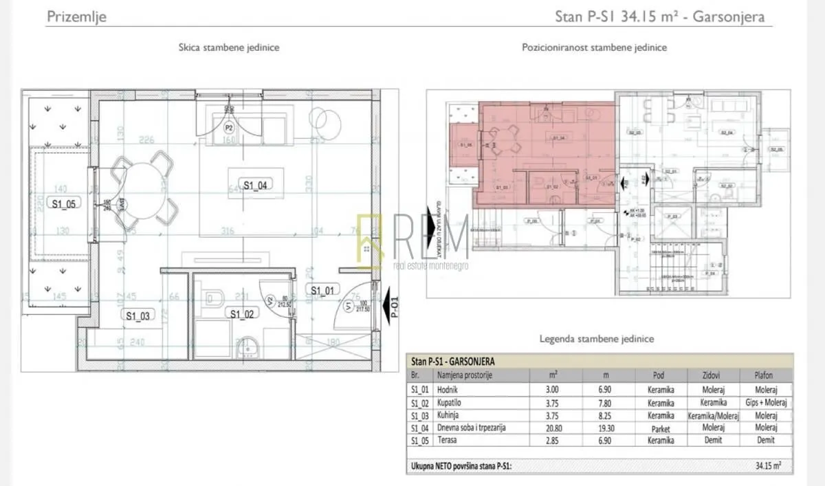 Prodaja, garsonjera, 34m², Tološi, Podgorica