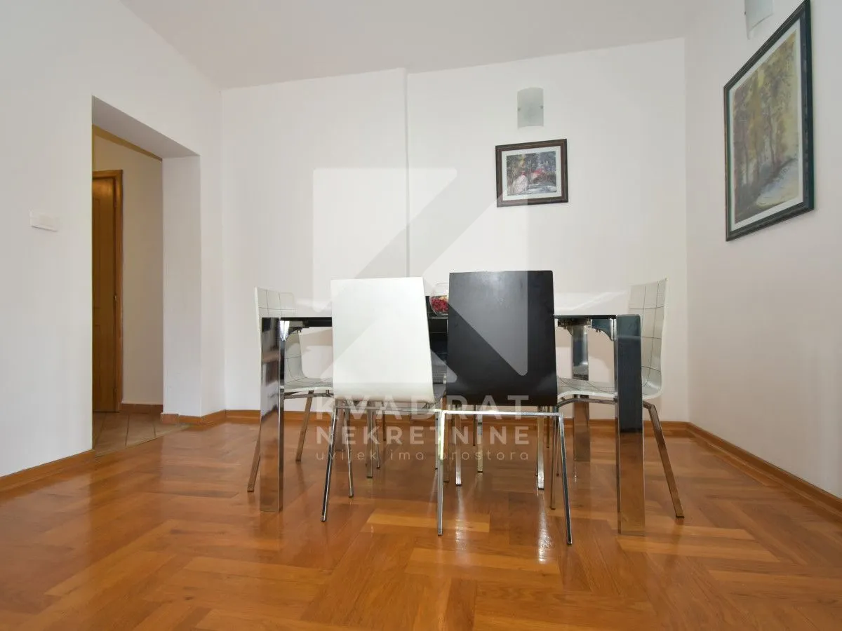 Dining area with a dining table and chairs.