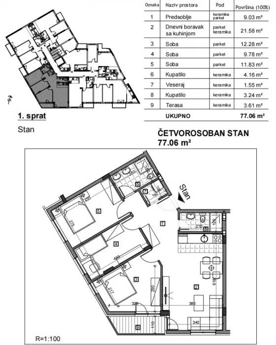Prodaja, četvorosoban stan, 77m², Bulevar patrijarha Pavla, Novi Sad Sve Podlokacije
