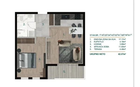 Prodaja, jednosoban stan, 42m², Bjeliši, Bar - image 4