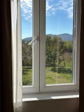 Pogled kroz prozor na dvorište i okolno zelenilo. - image 8