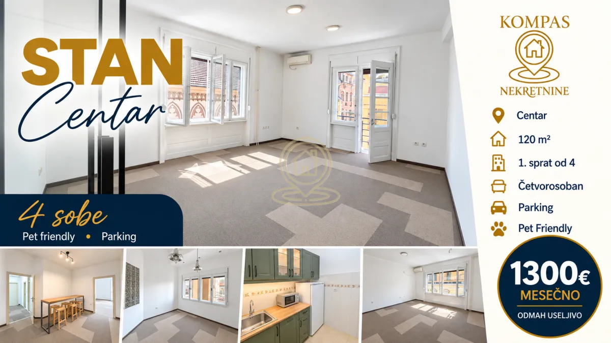 Izdavanje, četvorosoban stan, 120m², Centar, Novi Sad