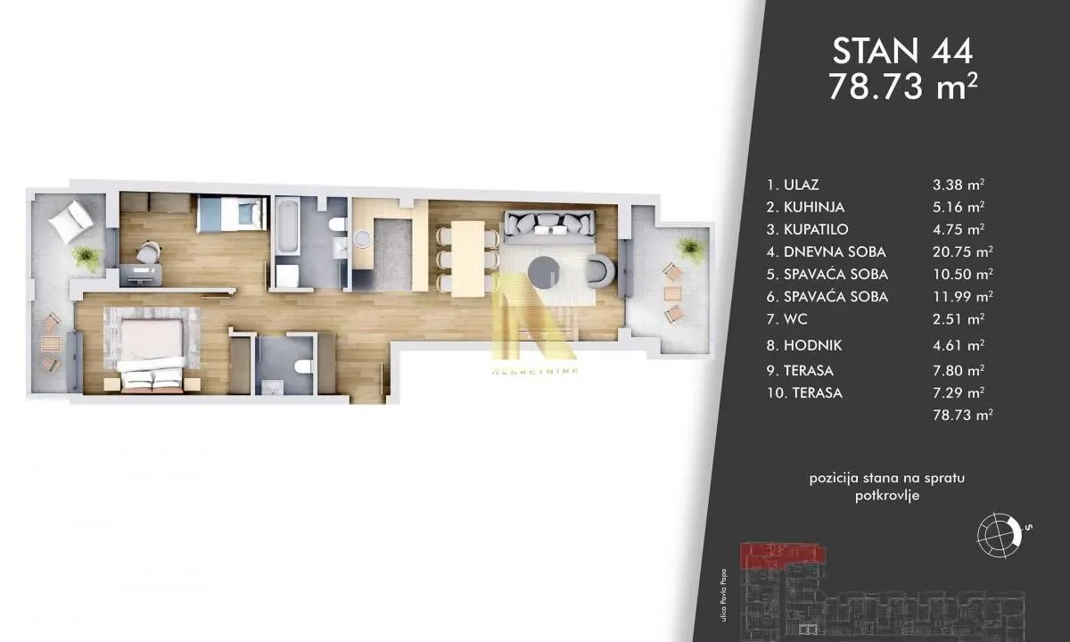 Sale, three bedroom apartment, 78m², Centar, Novi Sad