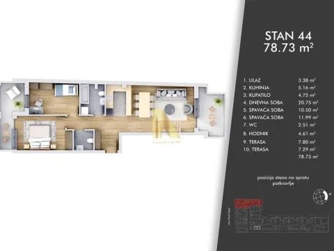 Sale, three bedroom apartment, 78m², Centar, Novi Sad