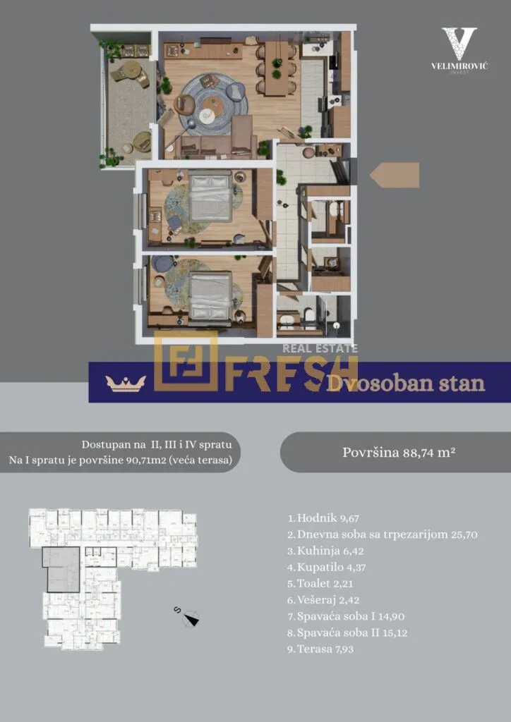 Prodaja, dvosoban stan, 91m², Ljubović, Podgorica