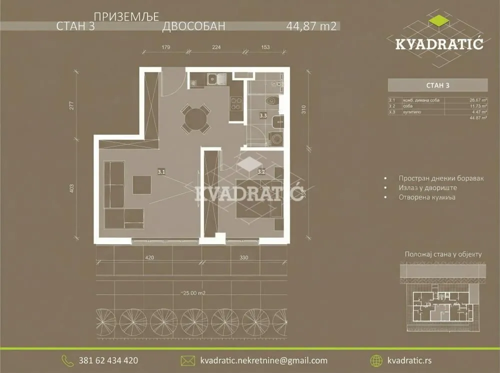 Sale, two bedroom apartment, 45m², Trošarina, Voždovac Sve Podlokacije