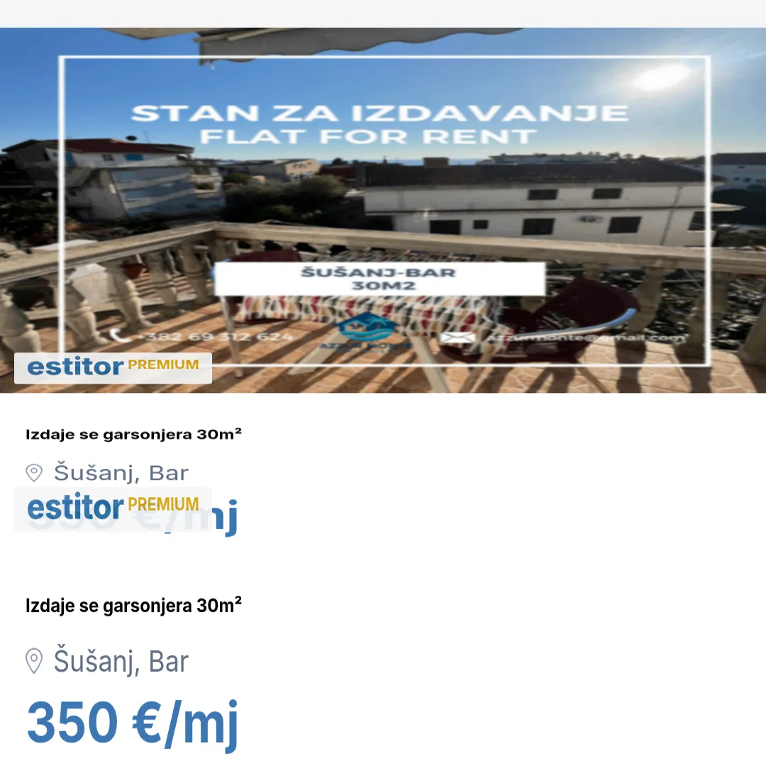 Rent, studio apartment, 30m², Šušanj, Bar