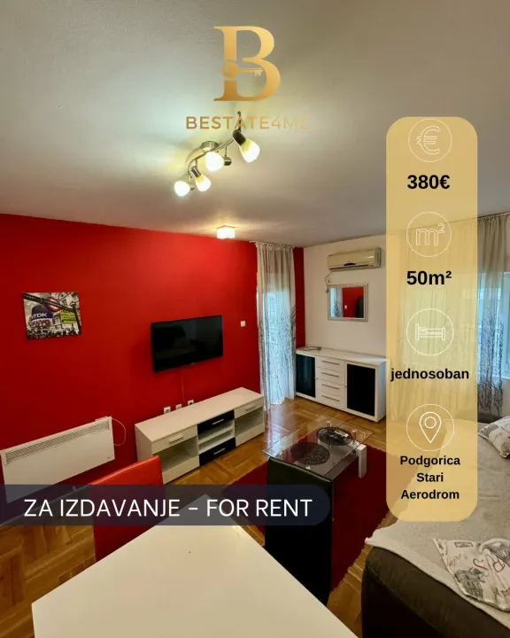 Rent, one bedroom apartment, 50m², Stari Aerodrom, Podgorica