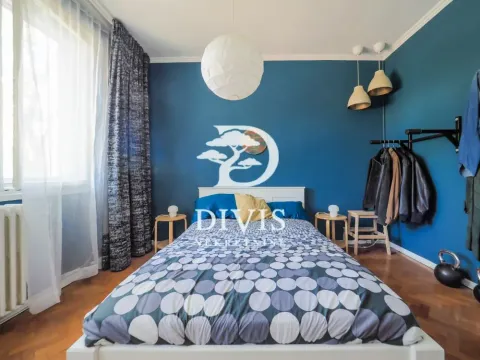 Bedroom with a double bed and a blue accent wall. - image 10