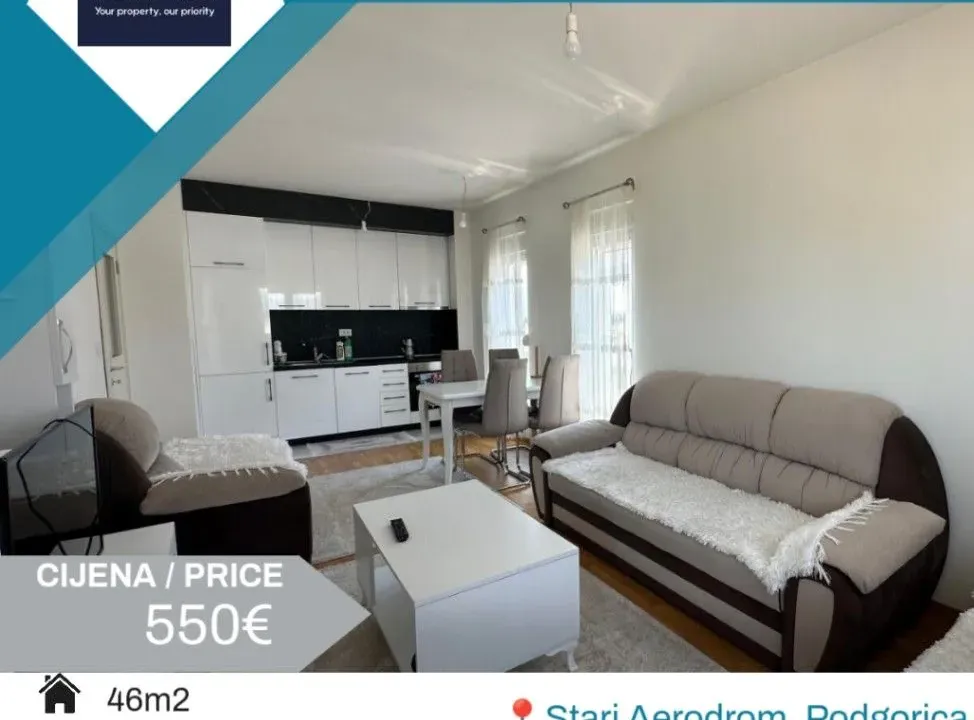 Izdavanje, jednosoban stan, 46m², Stari Aerodrom, Podgorica