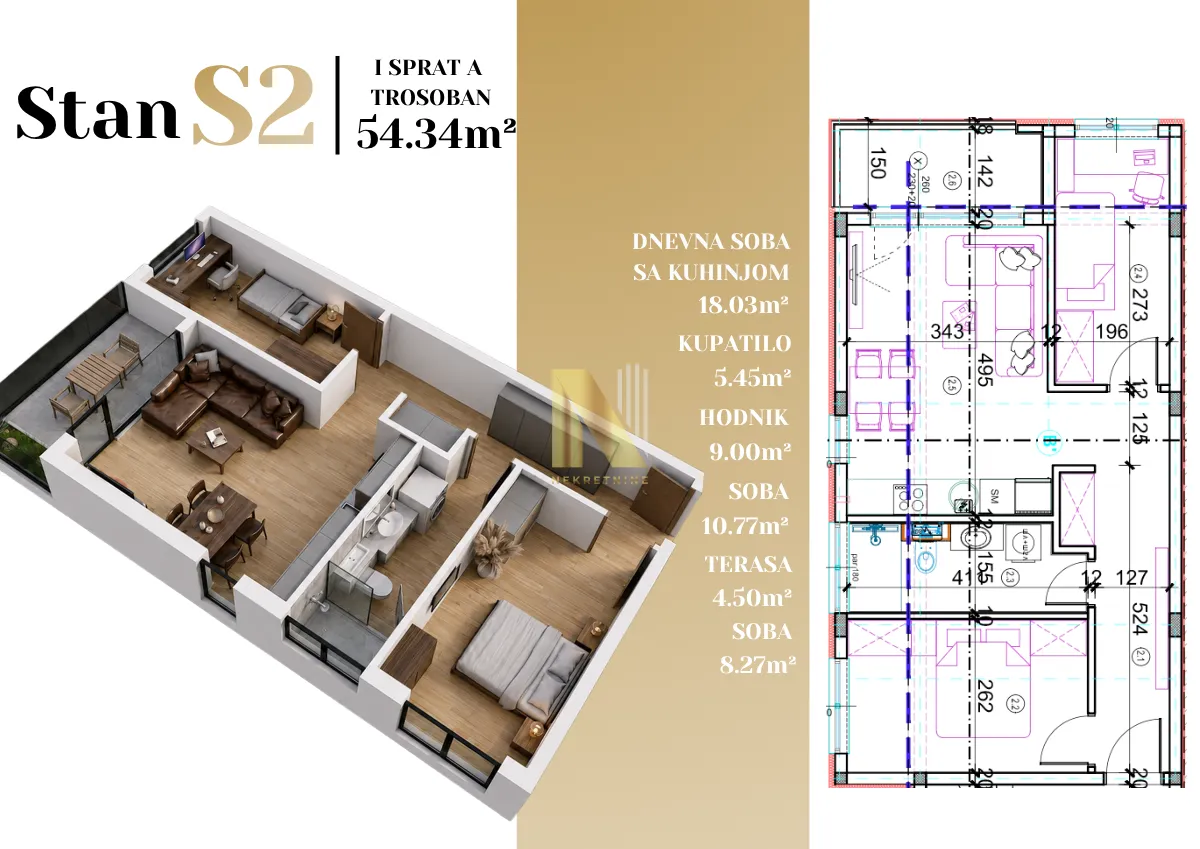 Prodaja, trosoban stan, 54m², Adice, Novi Sad Sve Podlokacije