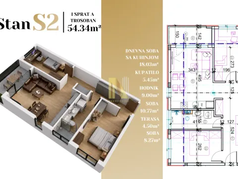 Prodaja, trosoban stan, 54m², Adice, Novi Sad Sve Podlokacije - image 2