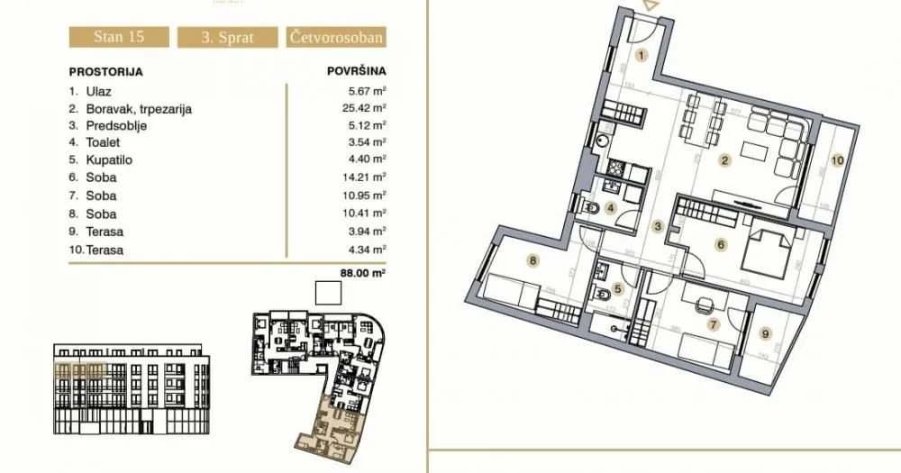 Sale, four bedroom apartment, 88m², Bežanija, Beograd