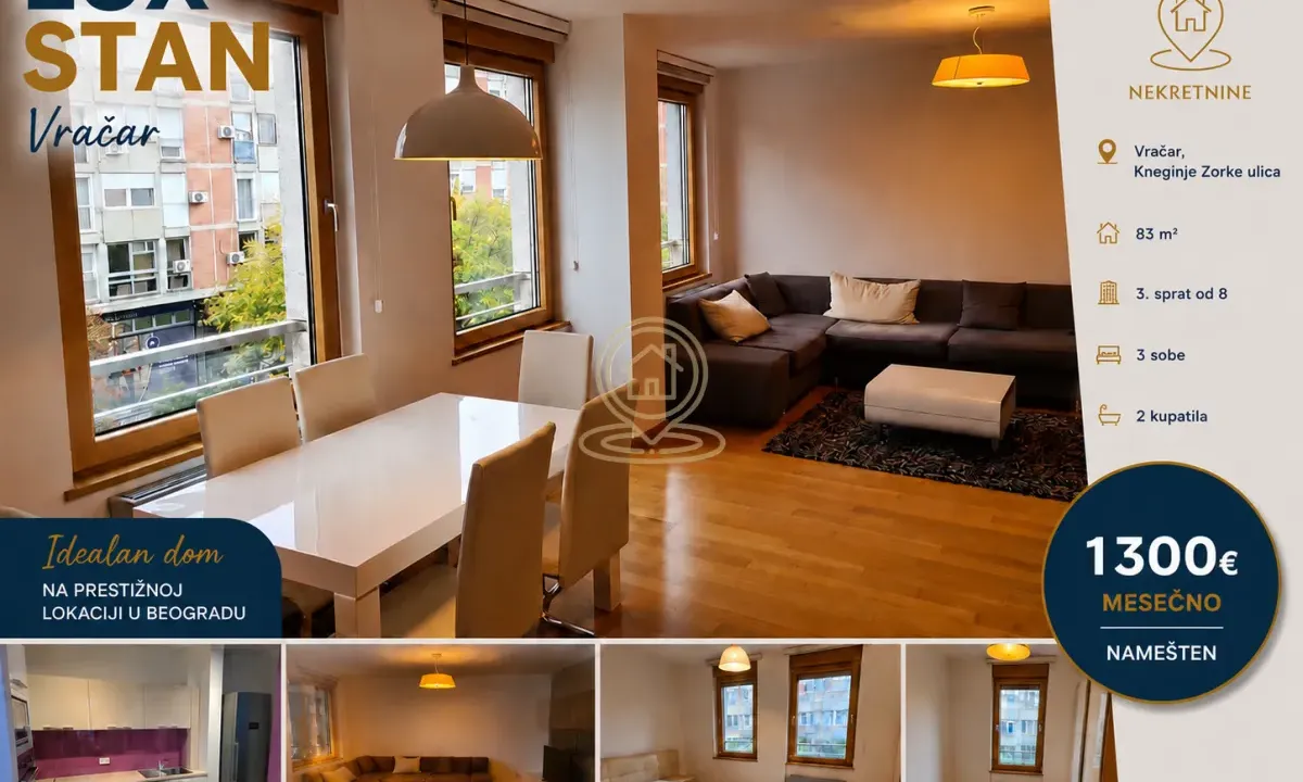 Rent, three bedroom apartment, 83m², Vračar Hram, Vračar Sve Podlokacije
