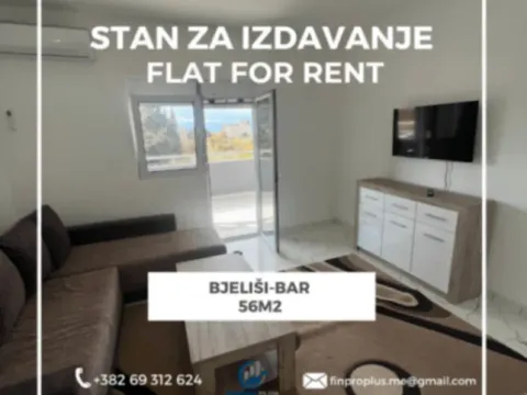 Izdavanje, jednosoban stan, 56m2, Bjeliši, Bar