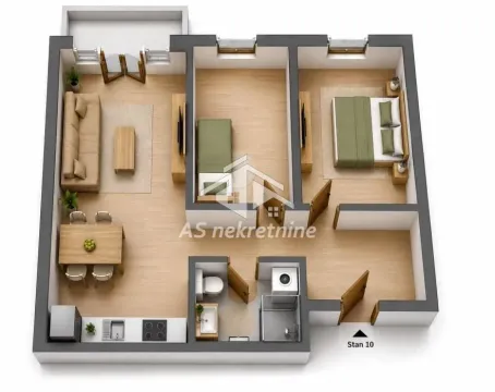Three-dimensional furnished floor plan showing the layout of the rooms. - image 10