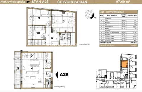 Osnova stana sa rasporedom prostorija i kvadraturom. - image 16
