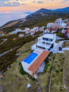Aerial view of a modern villa with a swimming pool and sea view. - image 32