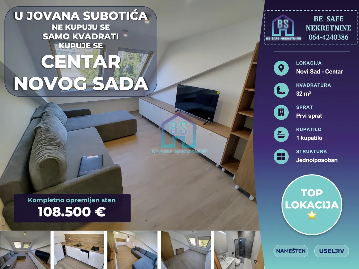 Prodaja, jednosoban stan, 32m², Centar, Novi Sad