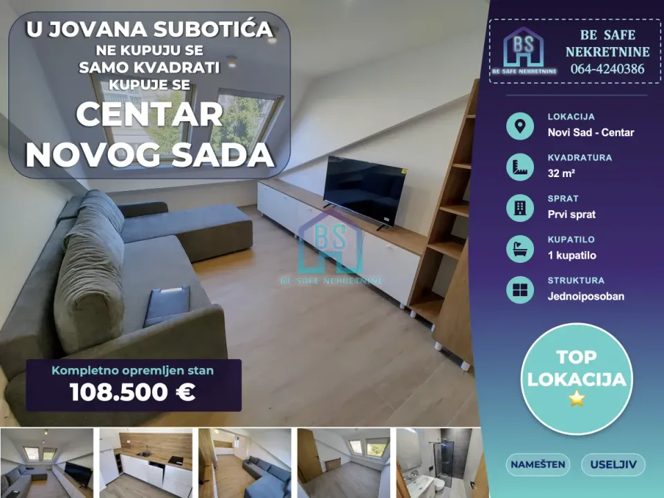 Prodaja, jednosoban stan, 32m², Centar, Novi Sad