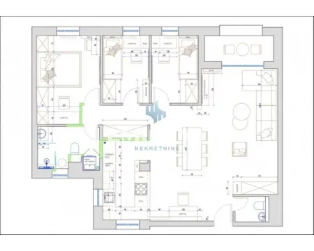 Floor plan of the apartment showing the layout of rooms and furniture. - image 20
