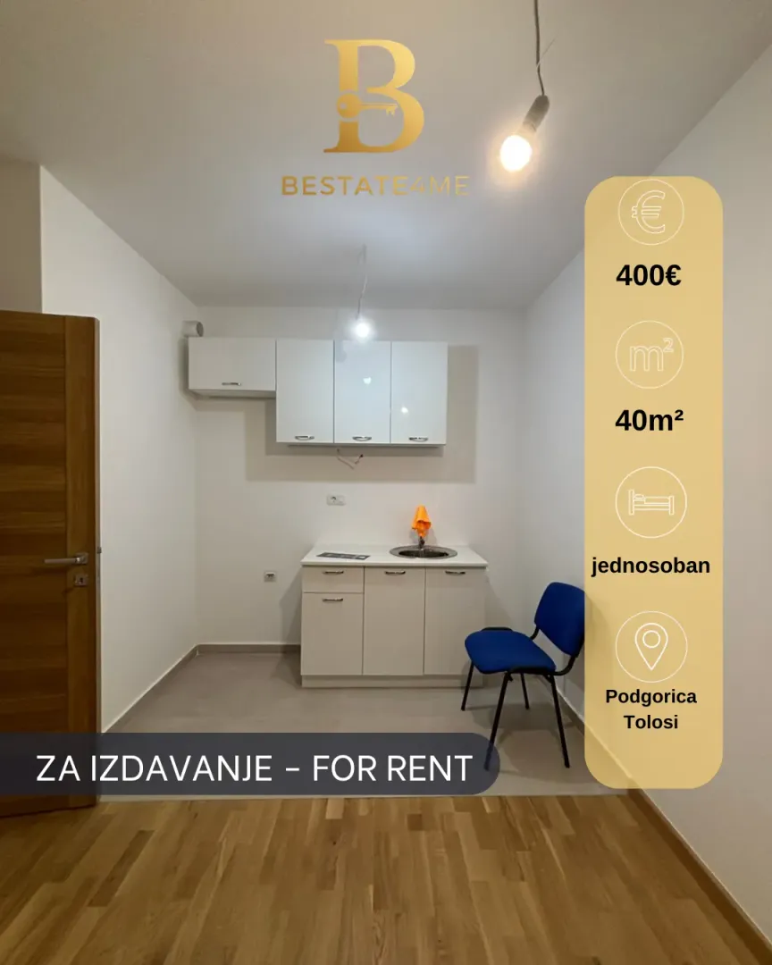 Izdavanje, jednosoban stan, 40m², Tološi, Podgorica