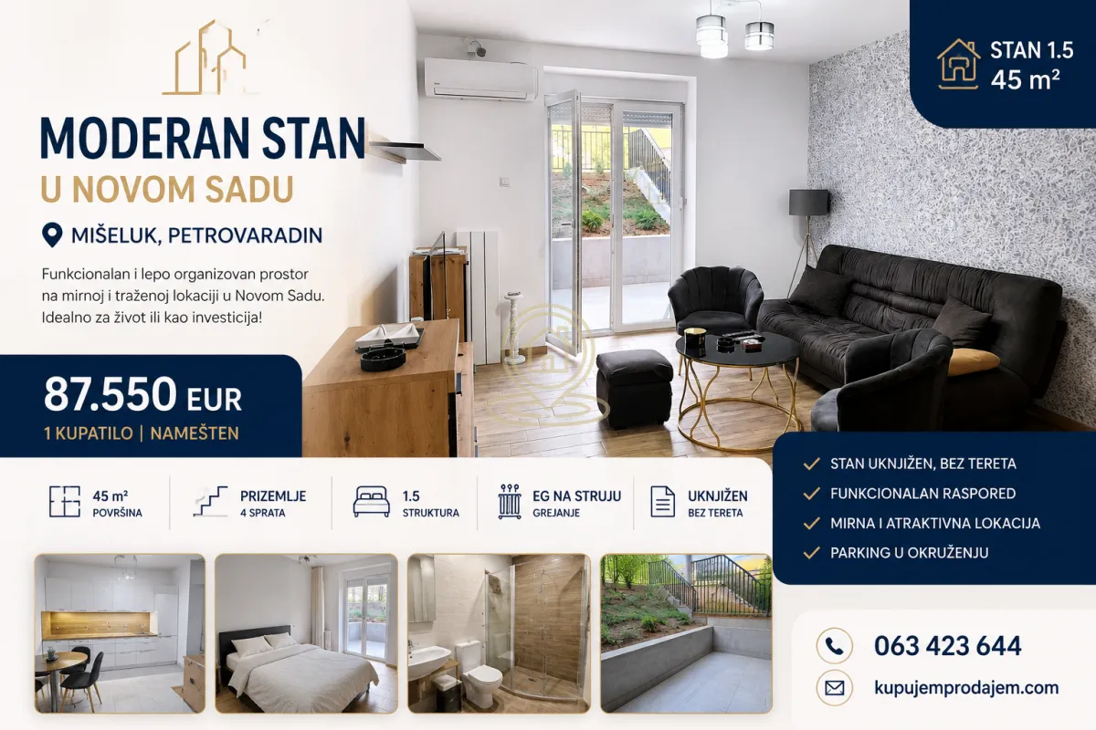 Prodaja, jednosoban stan, 45m², Mišeluk, Petrovaradin
