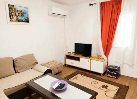 Living room with sofa, TV unit, and air conditioning. - image 2