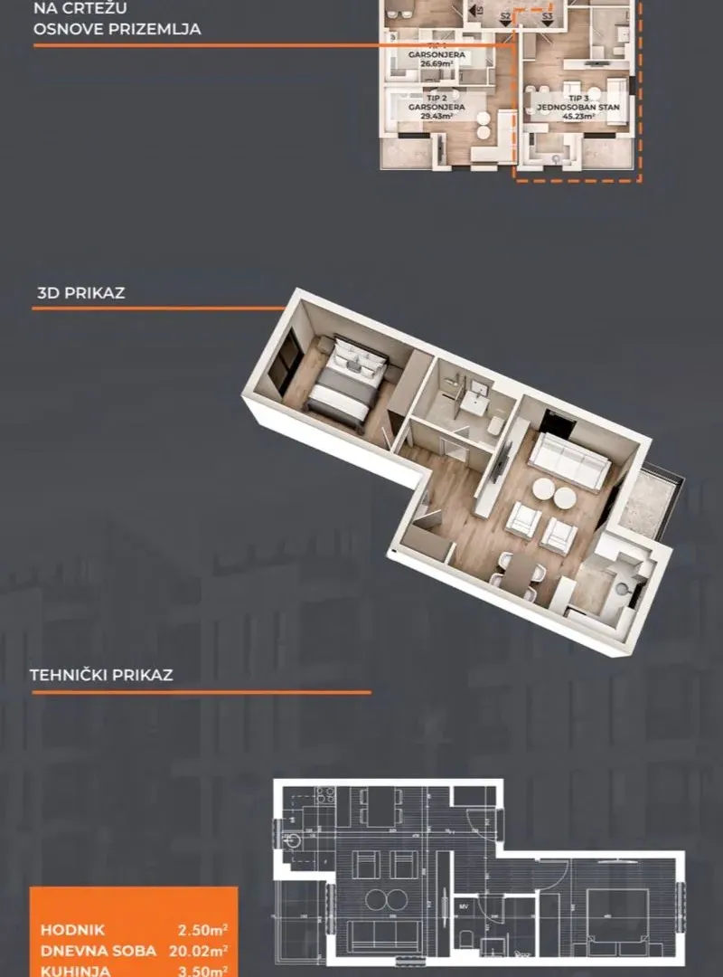 Prodaja, jednosoban stan, 45m², Zabjelo, Podgorica