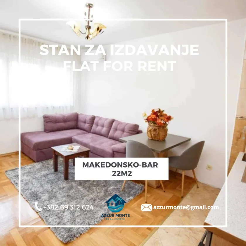 Rent, studio apartment, 22m², Makedonsko naselje, Bar