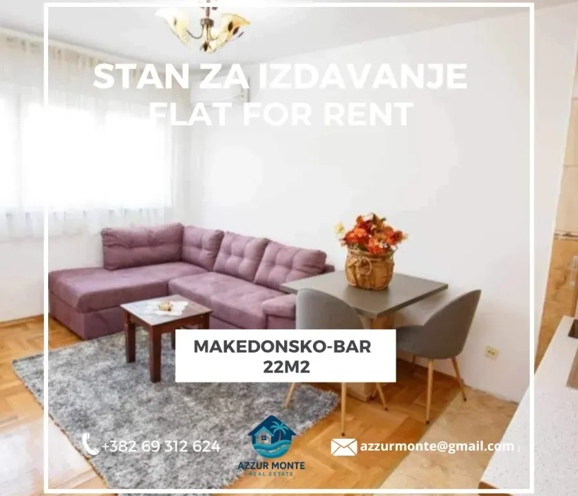 Rent, studio apartment, 22m², Makedonsko naselje, Bar