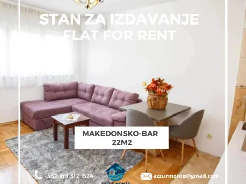 Rent, studio apartment, 22m², Makedonsko naselje, Bar - image 1