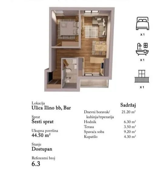 Prodaja, stan, 45m², Bar, Crna Gora