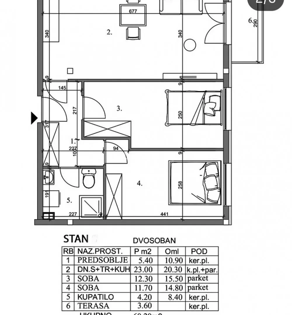 Prodaja, dvosoban stan, 60m², Centar, Pančevo