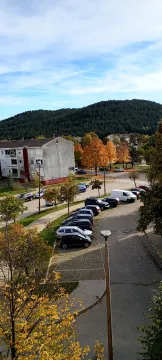 Pogled sa terase na ulicu, parking i okolno zelenilo. - image 2