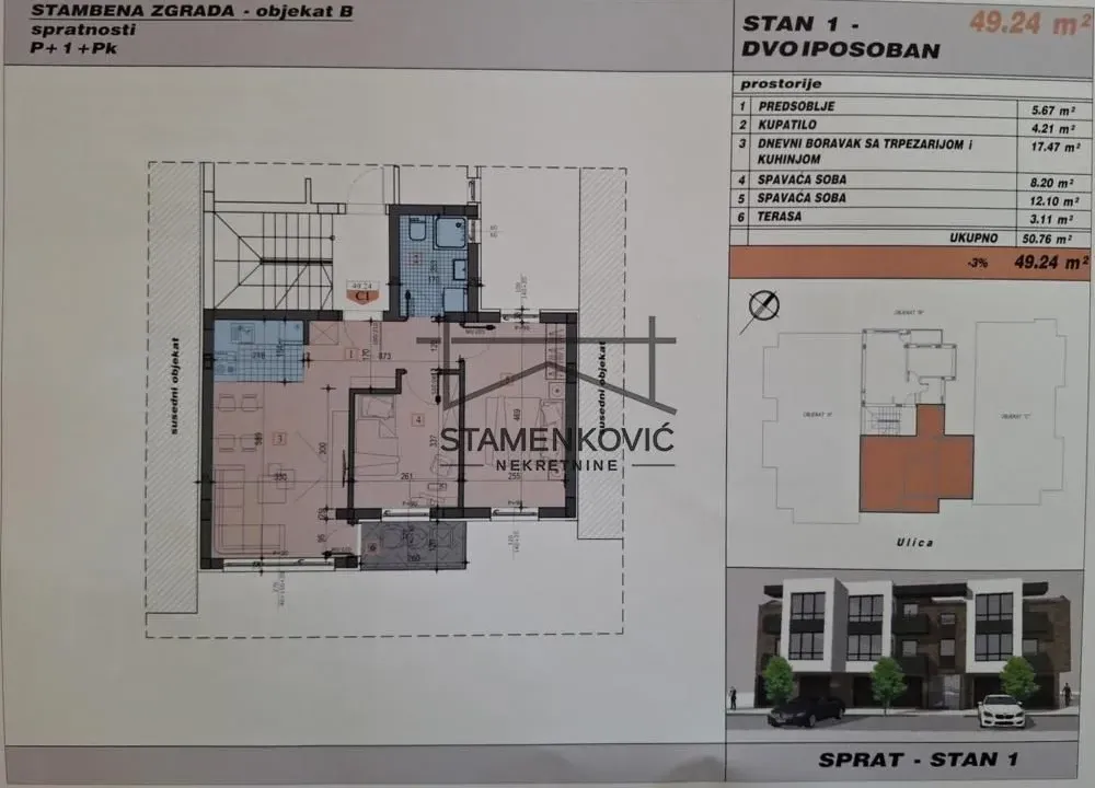 Sale, two bedroom apartment, 49m², Adice, Novi Sad Sve Podlokacije