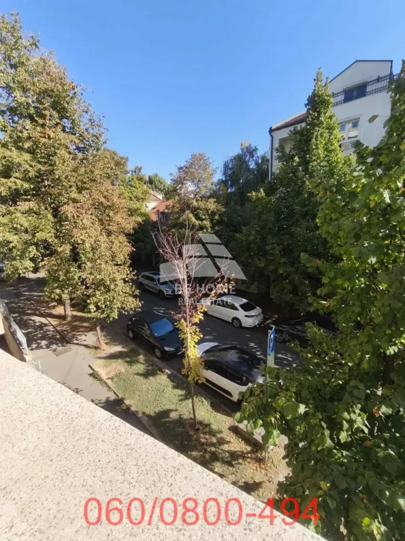 View from the terrace overlooking the street and trees.