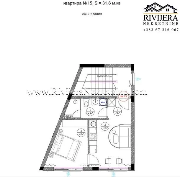 Prodaja, jednosoban stan, 32m², Tivat, Crna Gora