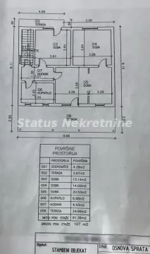 Osnova sprata sa rasporedom prostorija i dimenzijama. - image 24